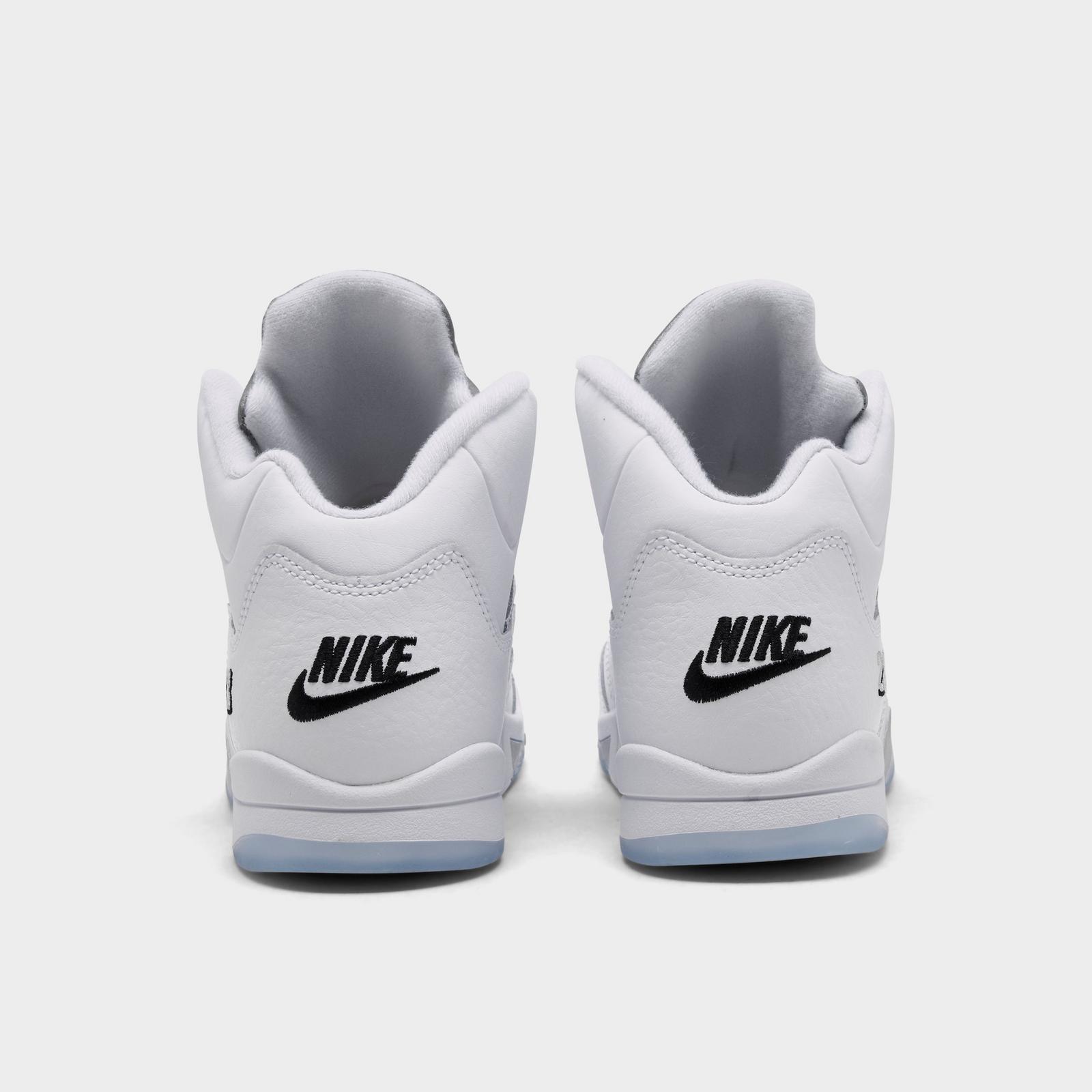 Little Kids' Air Jordan Retro 5 Basketball Shoes - White/Metallic Silver/Black - view 4