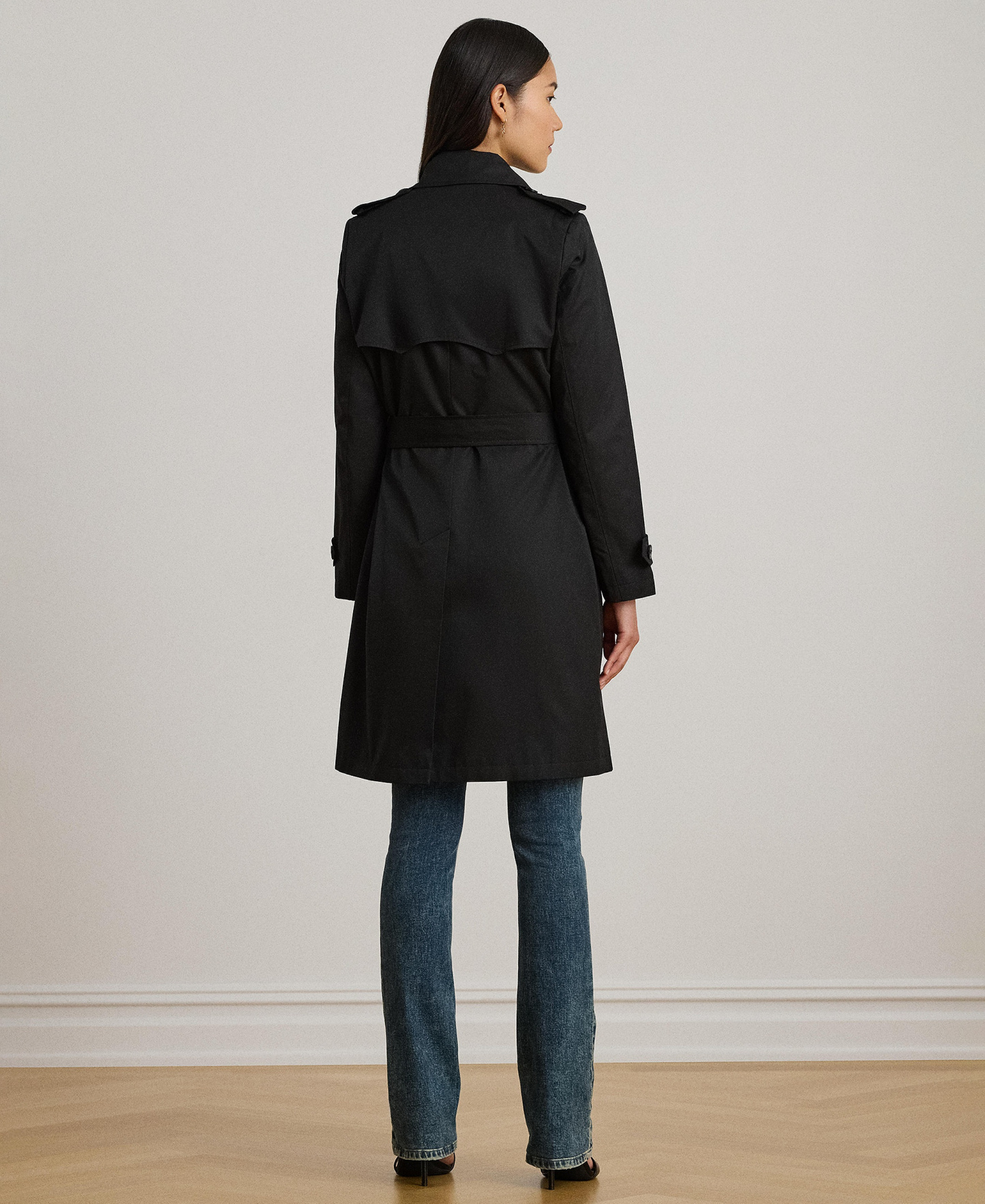 Lauren Ralph Lauren Women's Double-Breasted Belted Trench Coat, Created for Macy's - Black
