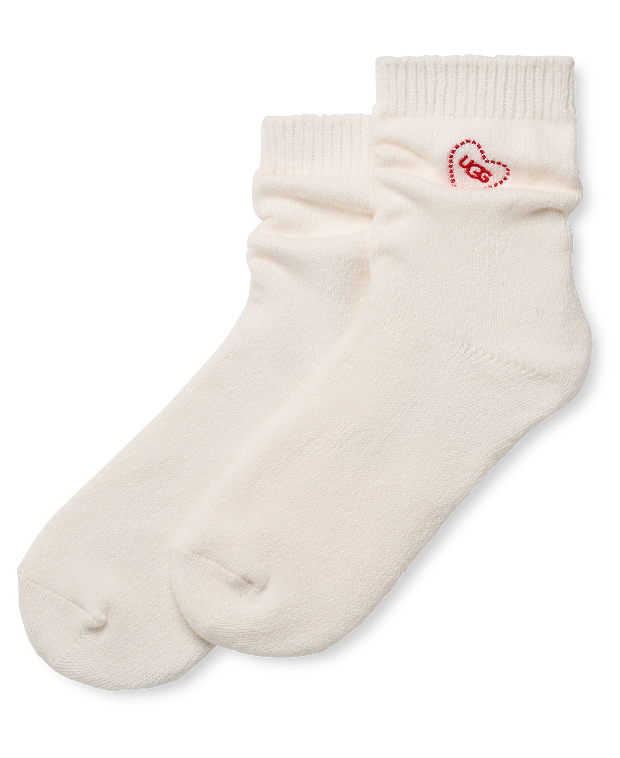 UGG Women's Rib Knit Slouchy Quarter Embroidered Heart Socks - W Rib Knit Slouchy Quart