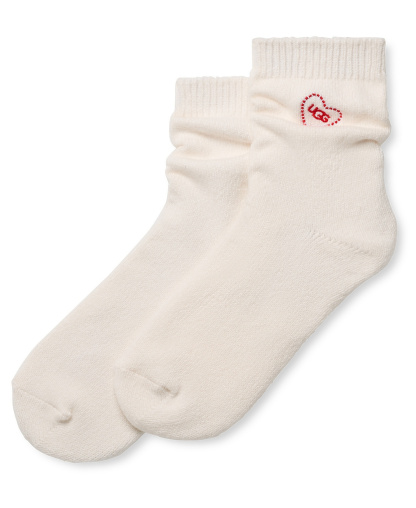 UGG Women's Rib Knit Slouchy Quarter Embroidered Heart Socks - W Rib Knit Slouchy Quart
