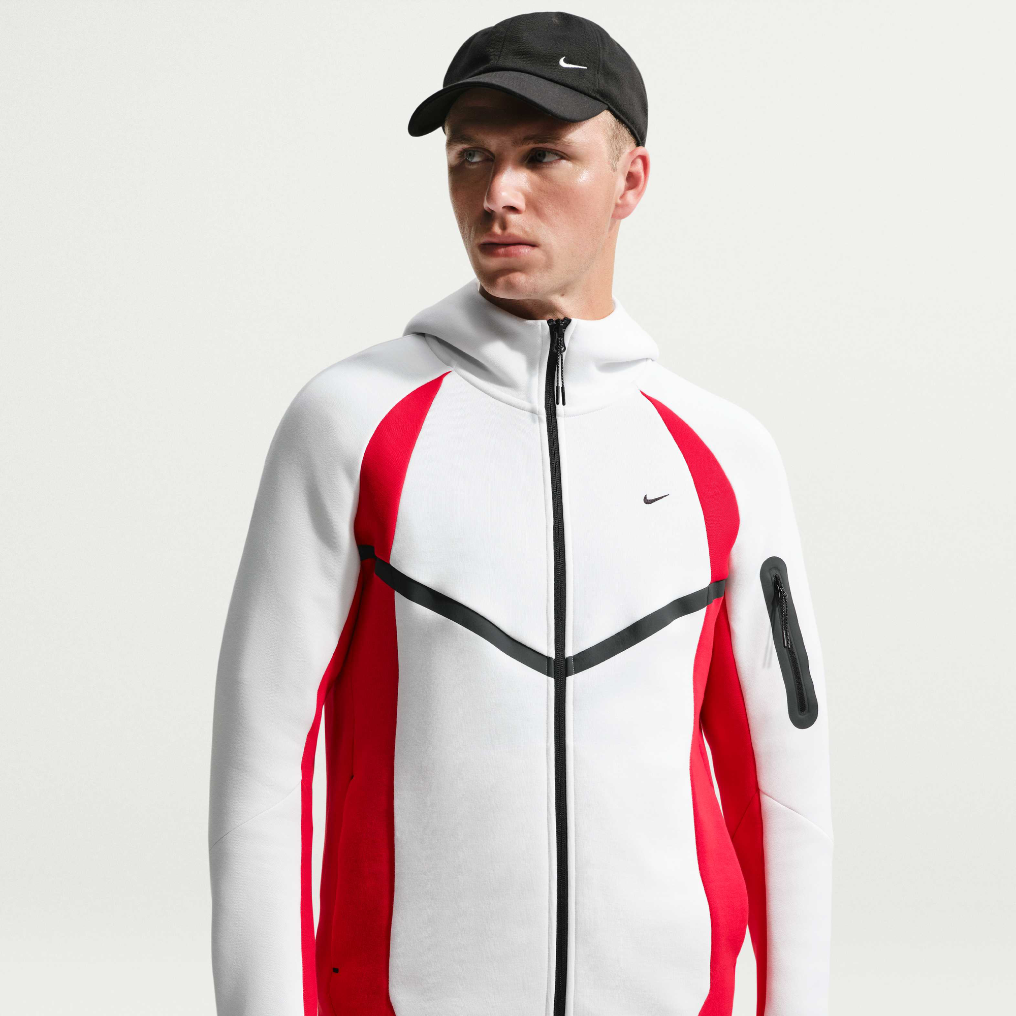 Nike Tech Men's Colour-Block Full-Zip Fleece Windrunner Jacket - Summit White/University Red/Black
