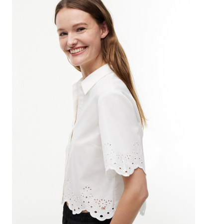 Tommy Hilfiger Women's Broderie Short-Sleeve Cotton Shirt - Ecru