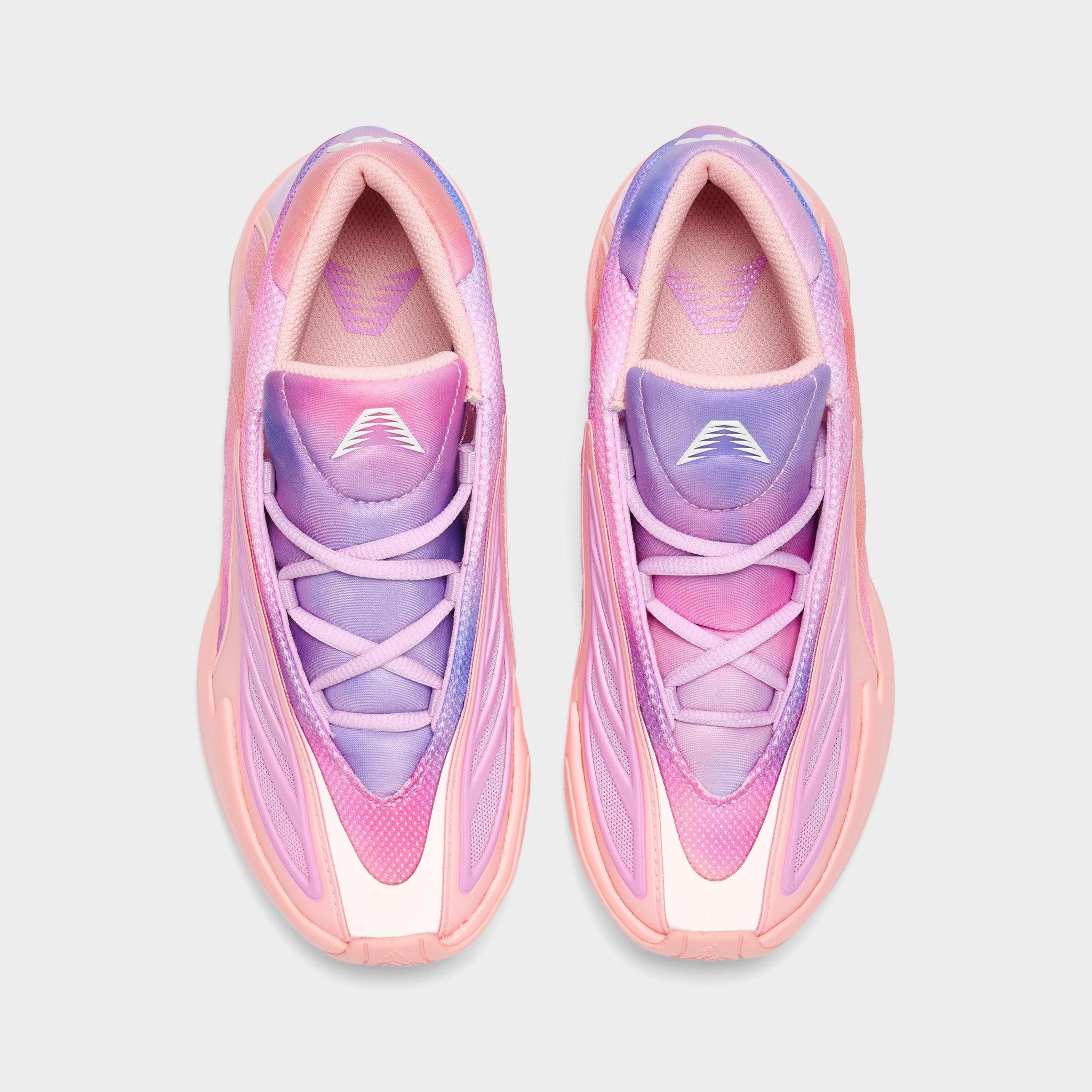 Little Kids' adidas Anthony Edwards 2 Basketball Shoes - Haze Coral/Bliss Lilac/Zero Metallic - Top view
