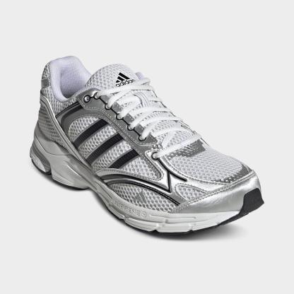 Men's adidas Spiritain 2000 Casual Shoes - Part 1 - Cloud White/Silver Metallic/Core Black - Both shoes facing left