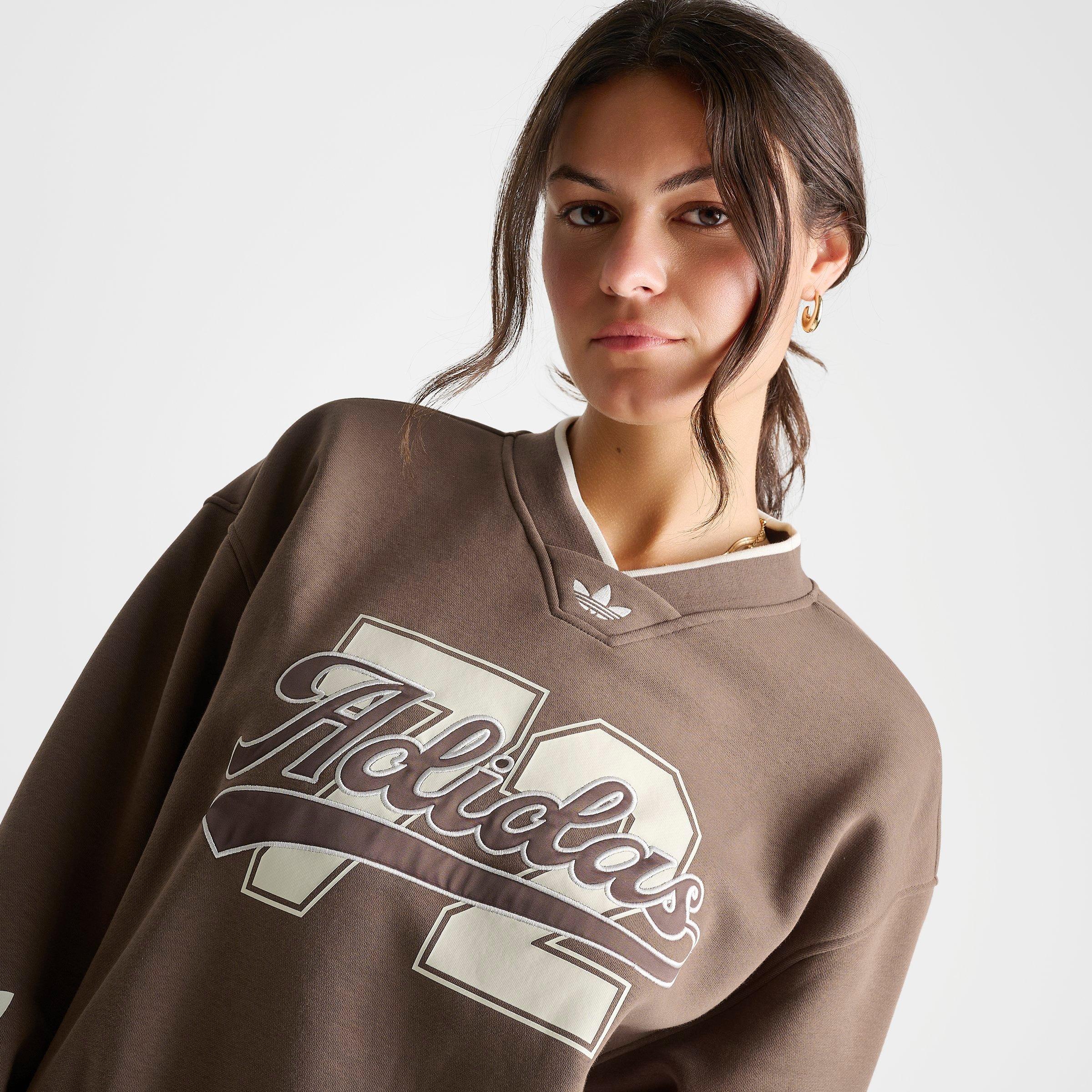 Women's adidas Originals V-Neck Baseball Crew Sweatshirt - Earth Strata