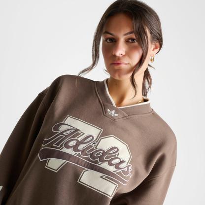 Women's adidas Originals V-Neck Baseball Crew Sweatshirt - Earth Strata
