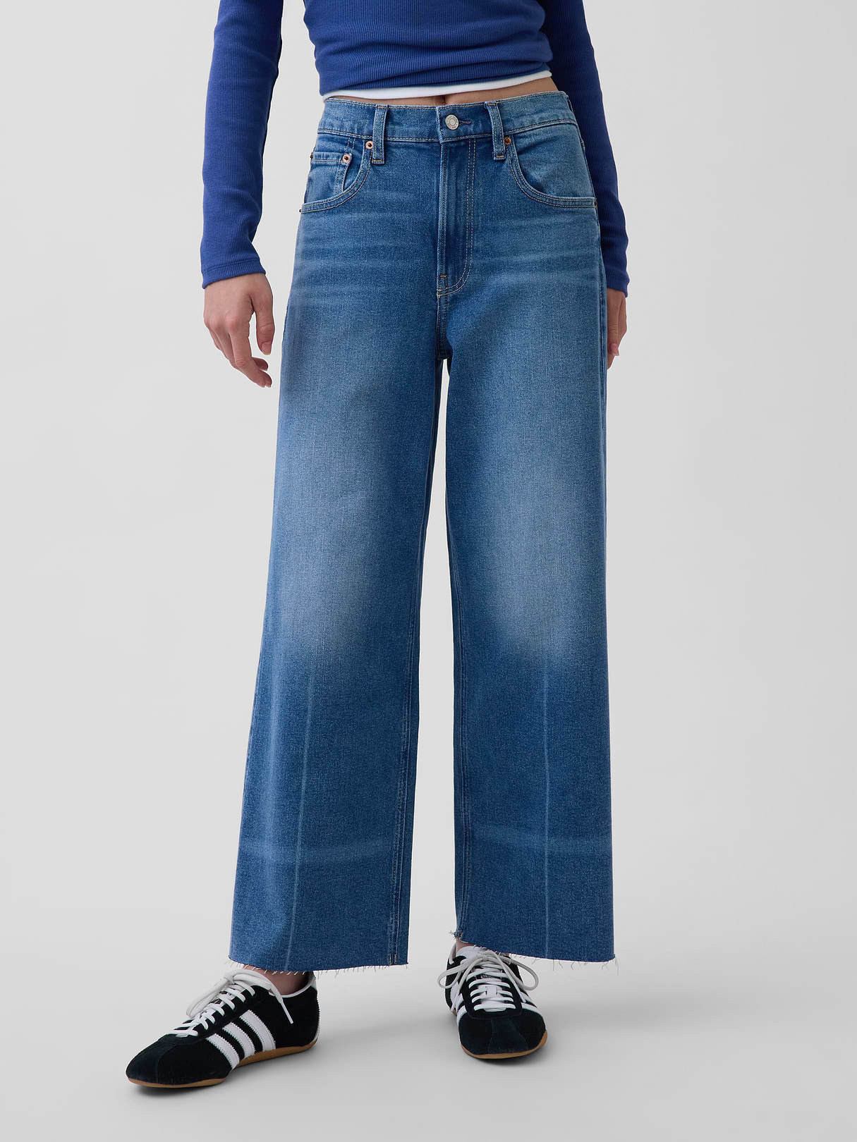 High Rise Stride Wide-Leg Ankle Jeans - Medium indigo