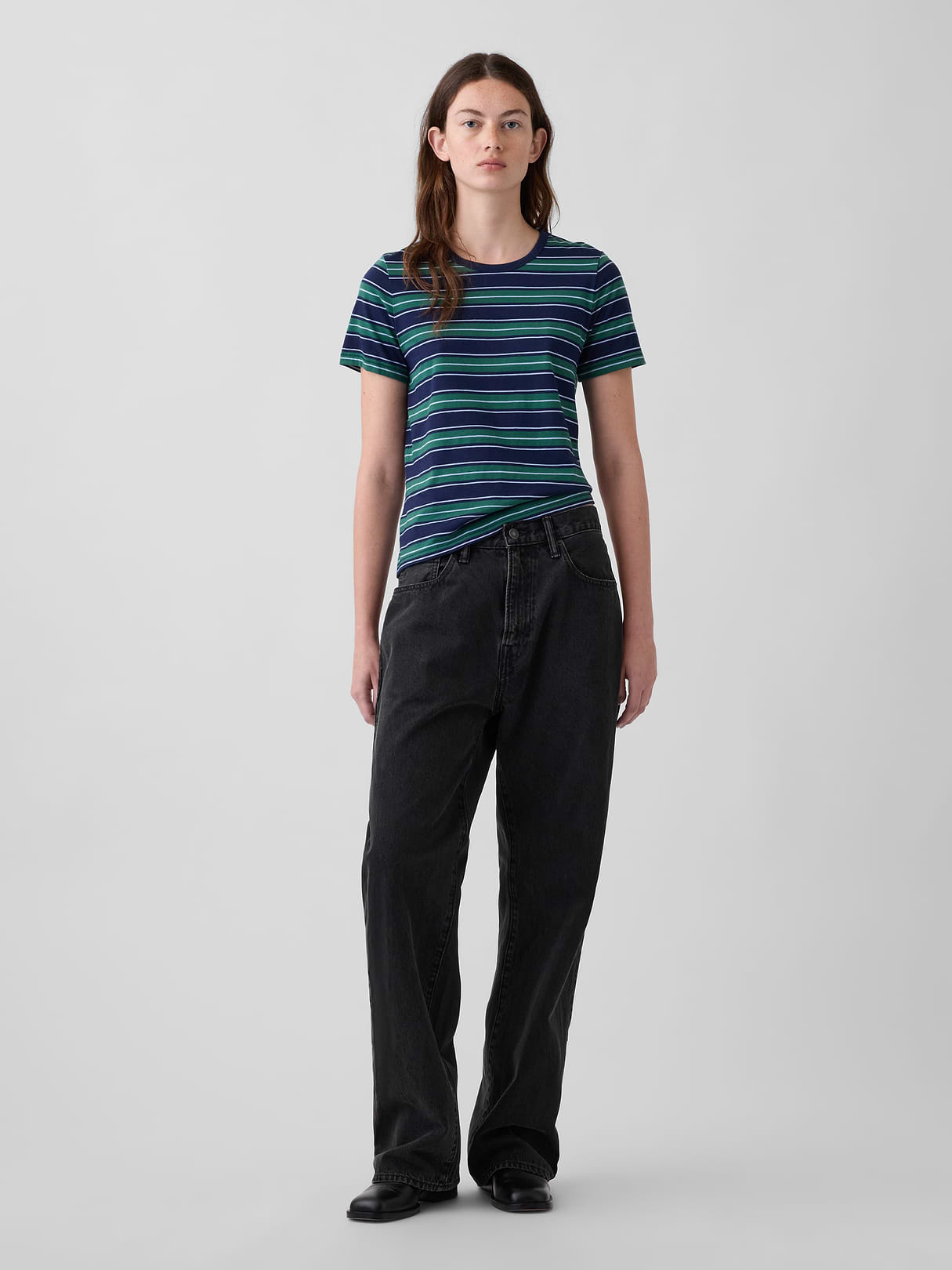 Organic Cotton VintageSoft T-Shirt - Navy blue & green stripe