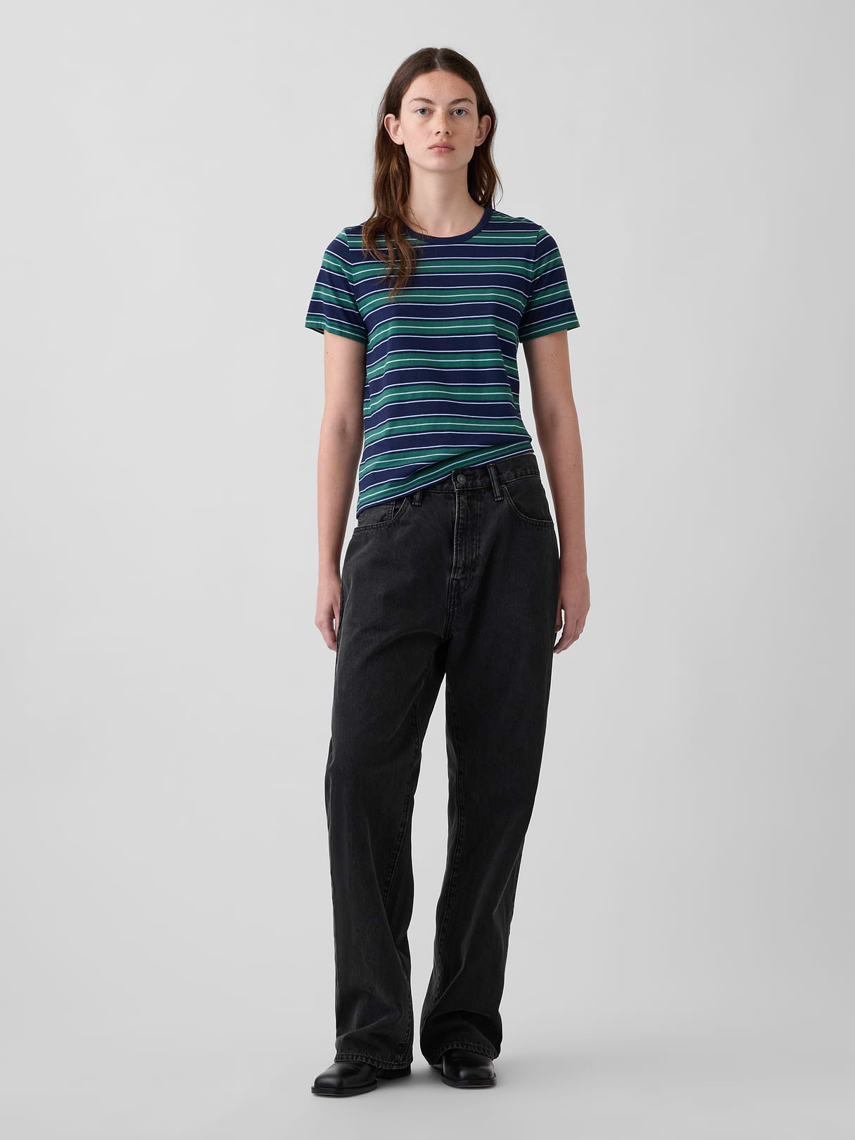 Organic Cotton VintageSoft T-Shirt - Navy blue & green stripe