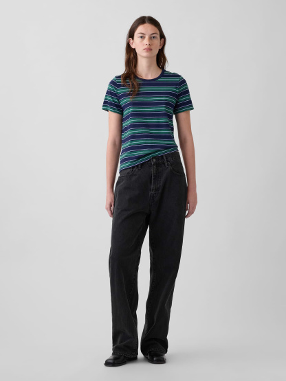 Organic Cotton VintageSoft T-Shirt - Navy blue & green stripe