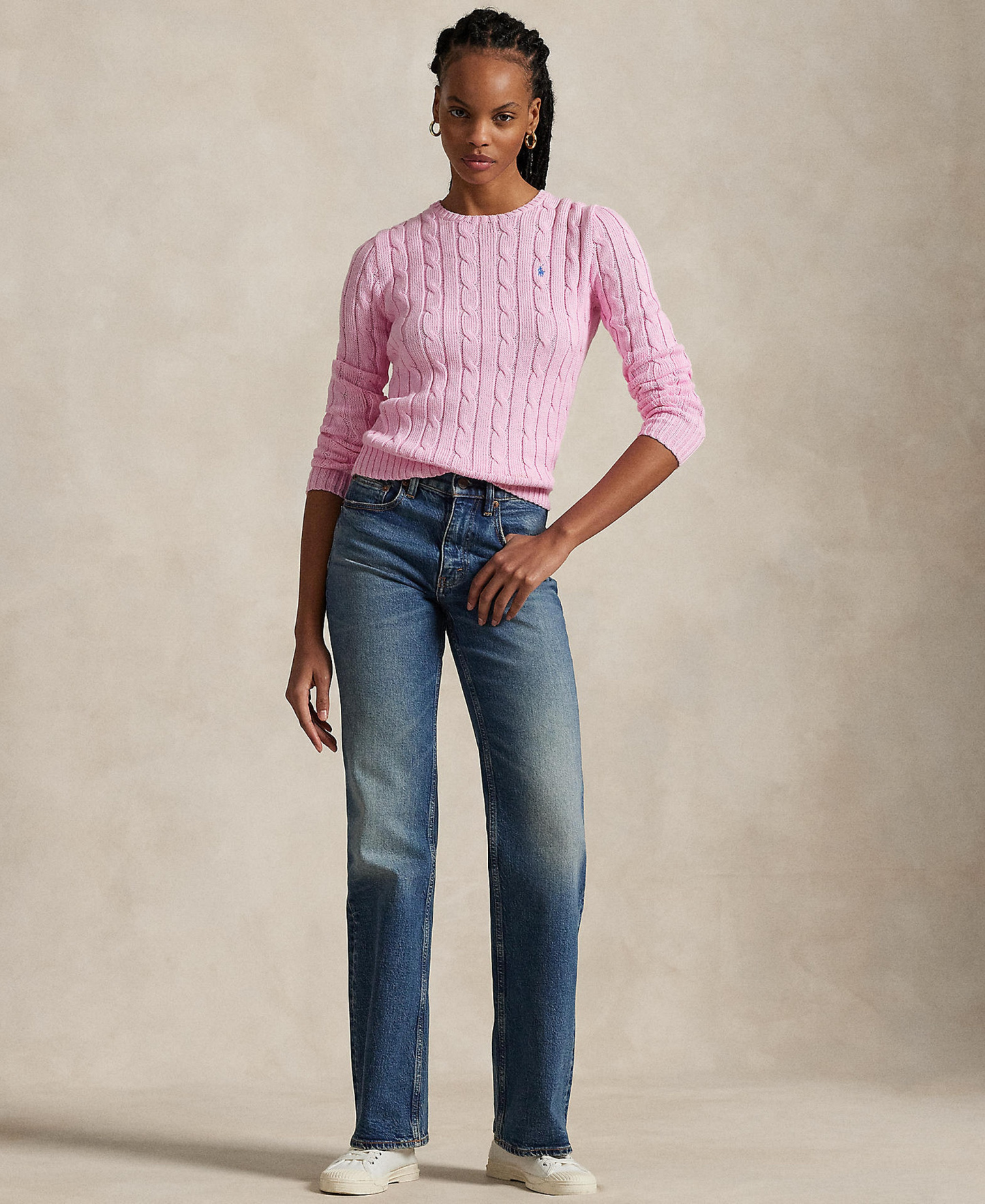Polo Ralph Lauren Women's Cable-Knit Cotton Crewneck Sweater - Carmel Pink