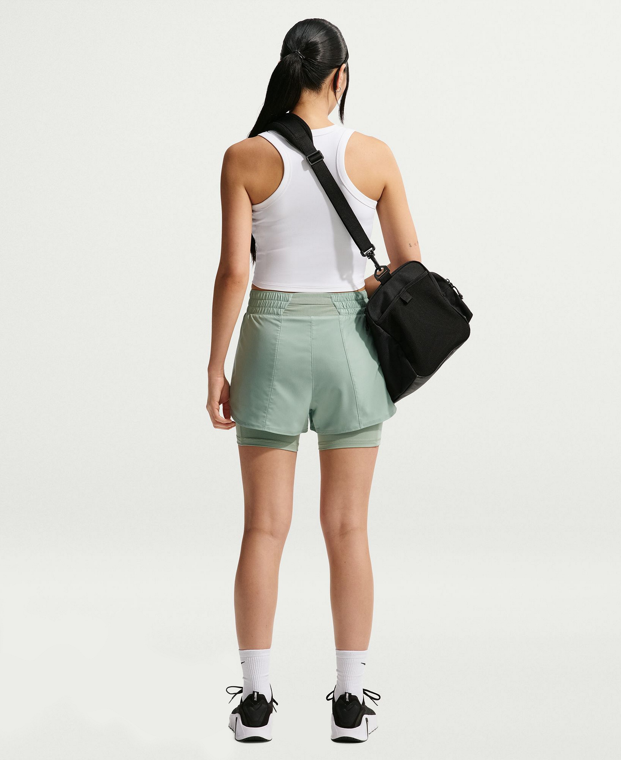 Nike Women's One Dri-Fit High-Waist 2-in-1 Shorts - Steam/white