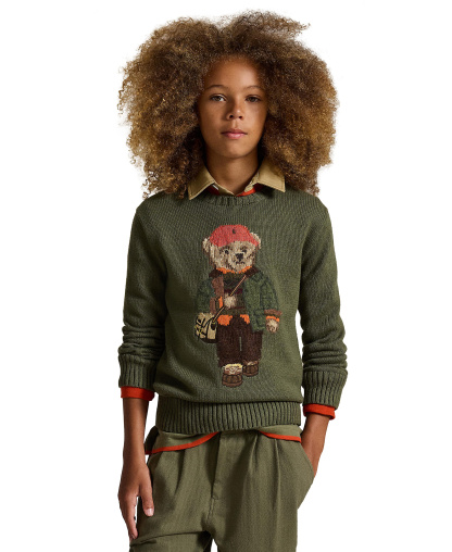 Polo Ralph Lauren Boys' 8-20 Polo Bear Embroidered Sweater - Cruise Olive