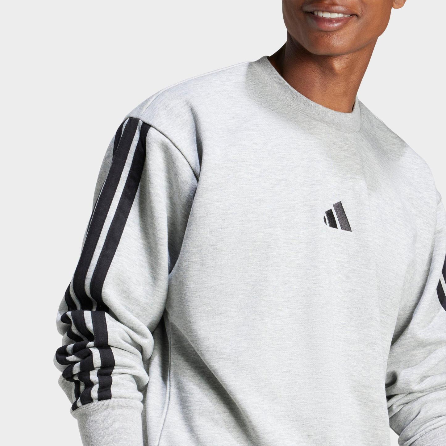 Men's adidas Essentials 3-Stripes Fleece Crewneck Sweatshirt - Medium Grey Heather