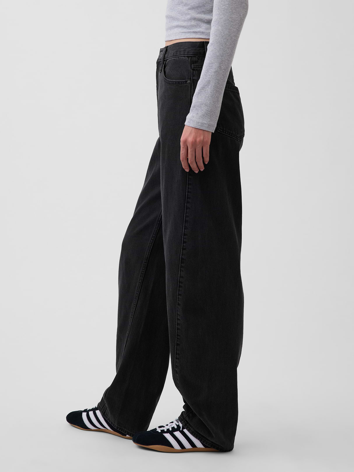 High Rise Khaki Stripe Barrel Jeans - Black