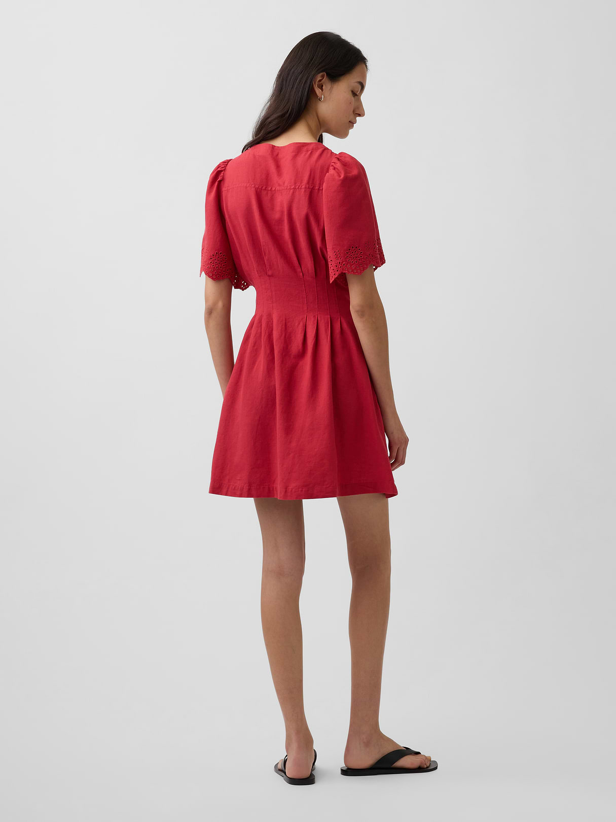 Linen-Blend Cinched Mini Shirtdress - Chakra red