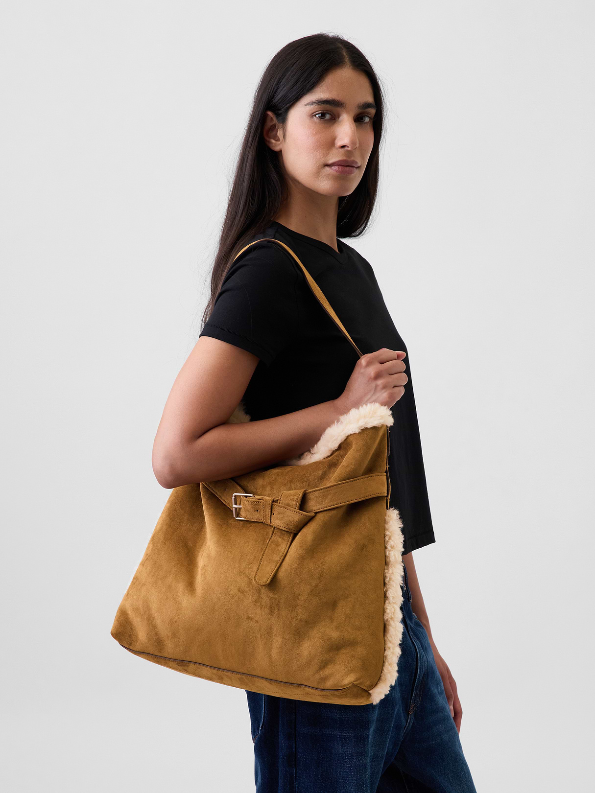 Vegan Suede Shoulder Bag - Palomino brown