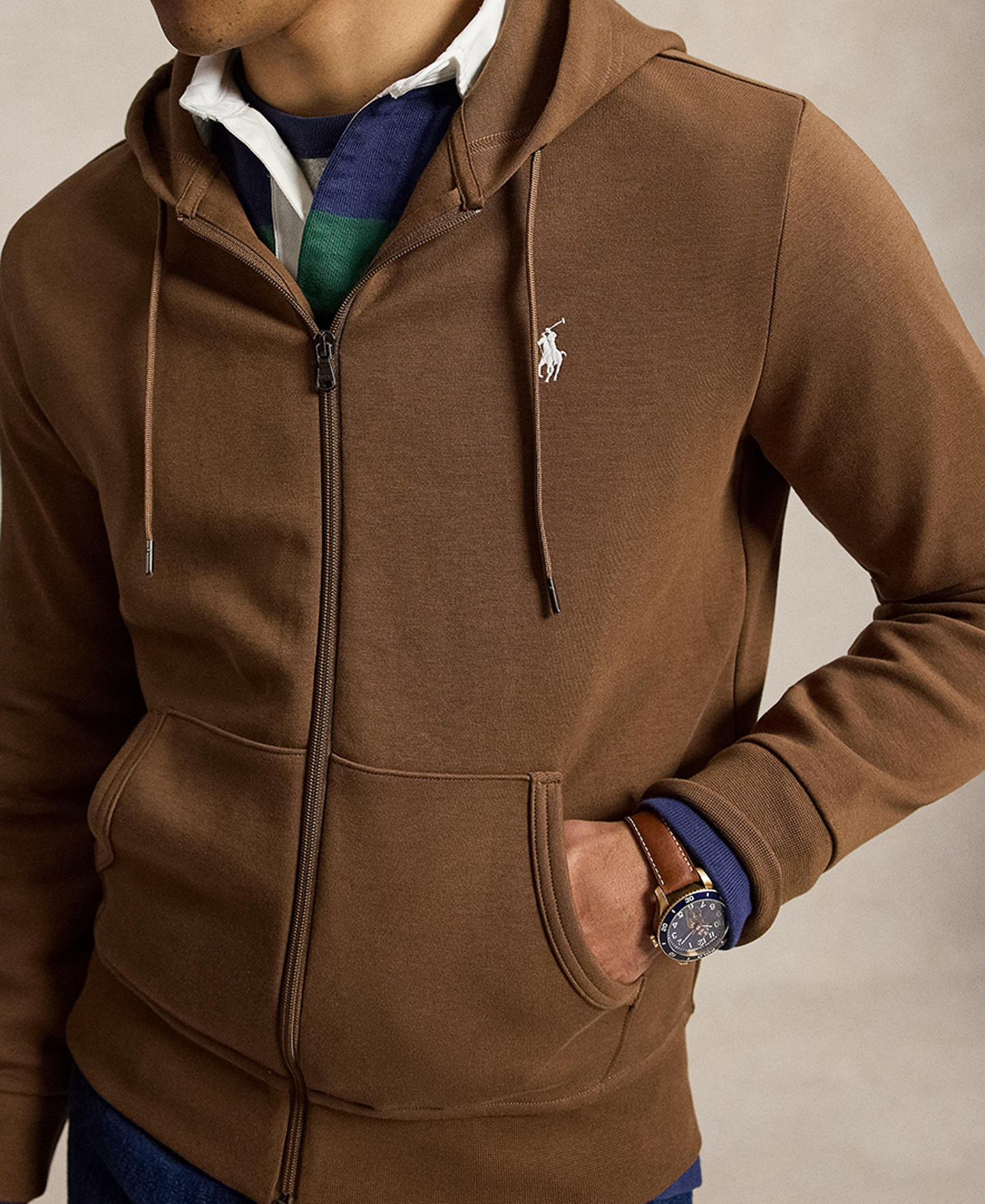 Polo Ralph Lauren Men's Double-Knit Full-Zip Hoodie - Luggage Brown/C1730