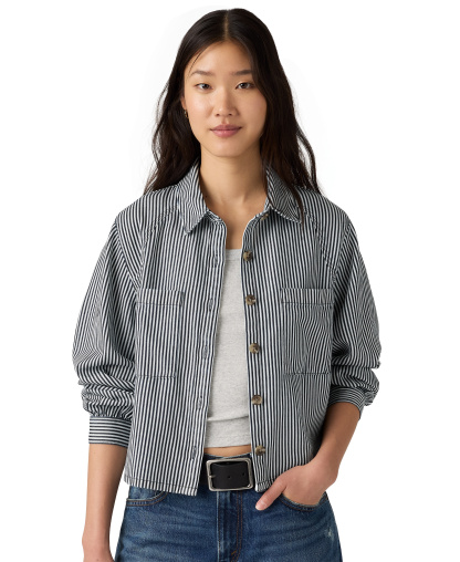 Levi's Women's Long-Sleeve Utility Crop Top - Afia Railroad Stripe Indigo