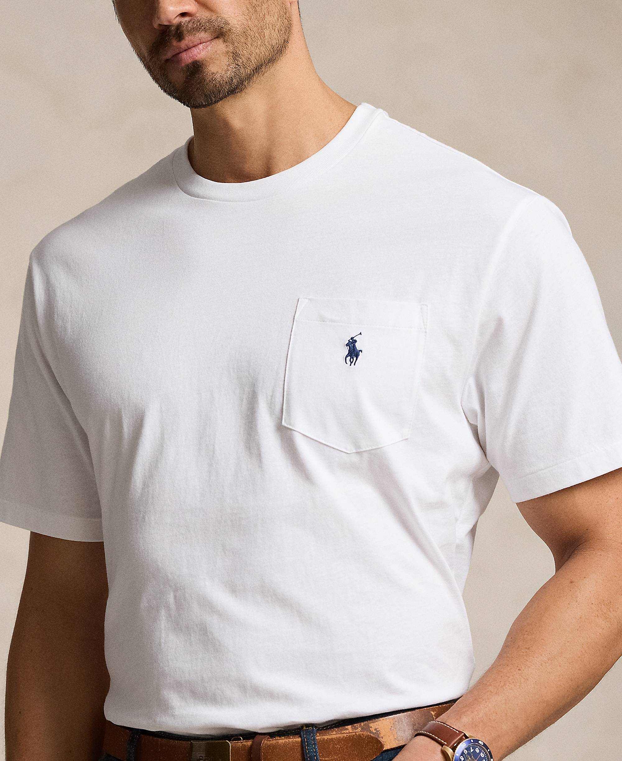 Polo Ralph Lauren Men's Big & Tall Crew-Neck Pocket T-Shirt - White