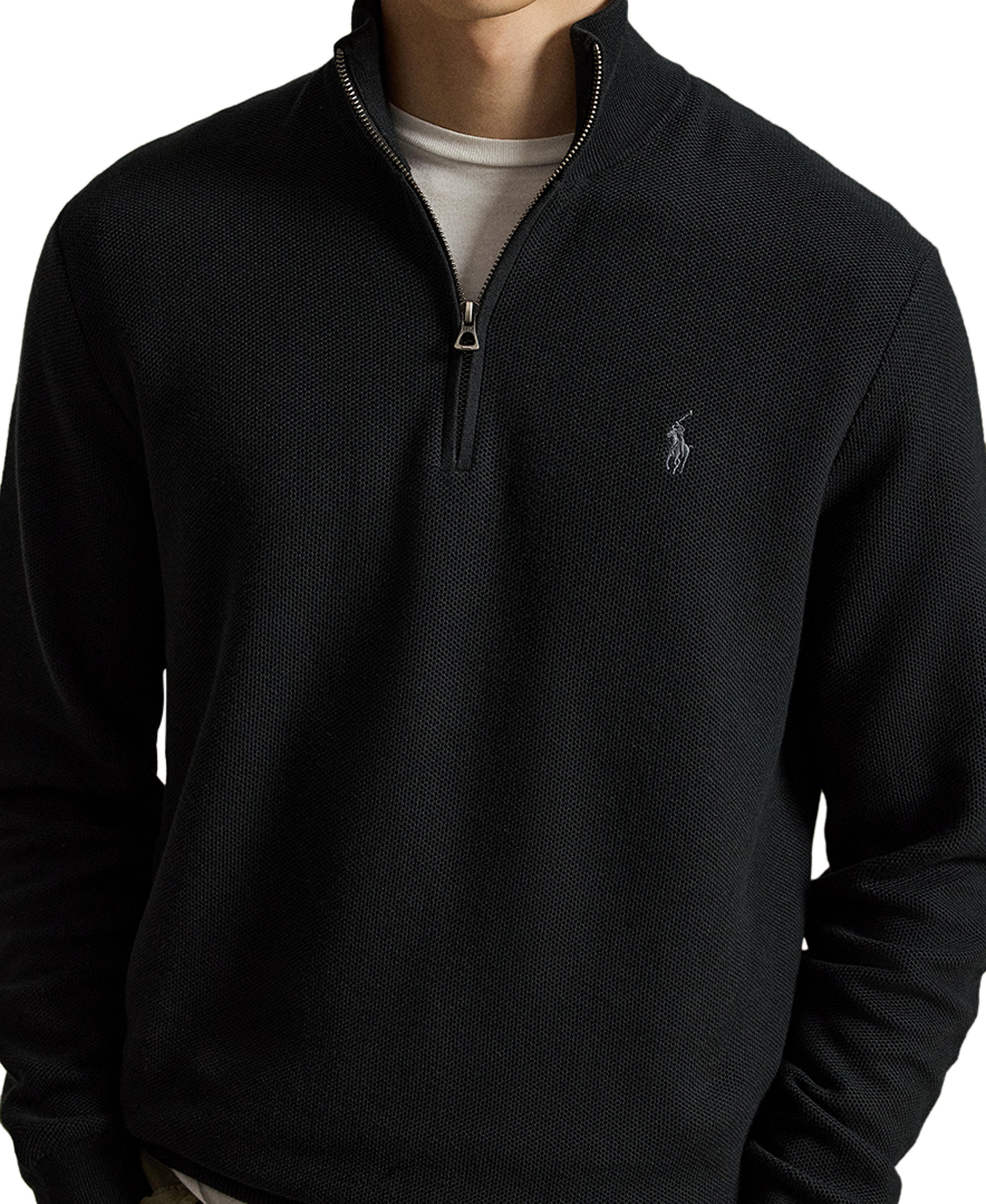 Polo Ralph Lauren Men's Mesh-Knit Cotton Quarter-Zip Sweater - Polo Black W/C9939