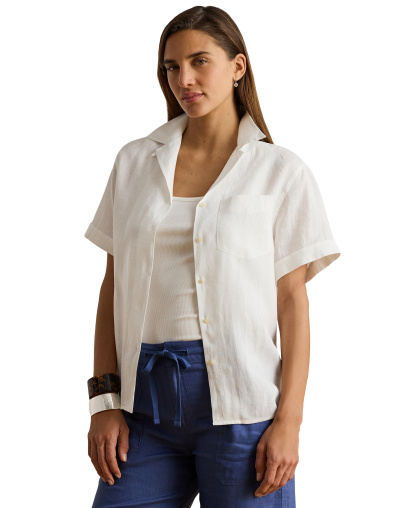 Lauren Ralph Lauren Women's Linen Short-Sleeve Camp Shirt - White