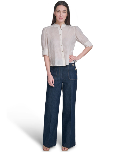 Tommy Hilfiger Women's Puff-Sleeve Button-Front Top - Ivory
