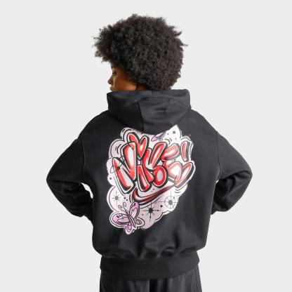 Women's Nike Sportswear Phoenix Fleece Airbrushed Oversized Pullover Hoodie - Black/Light Magenta