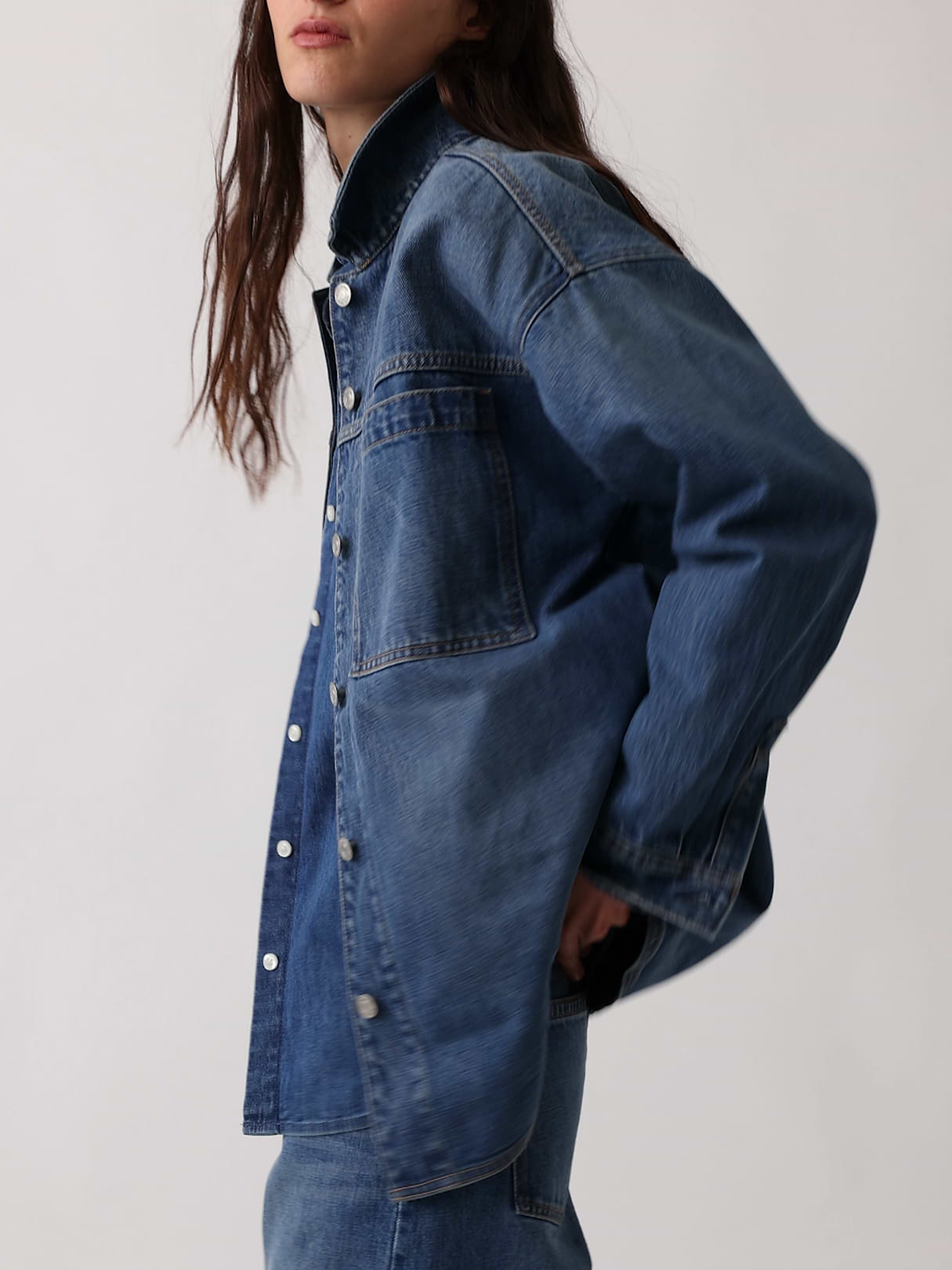Denim Oversized Shirt Jacket - Medium wash