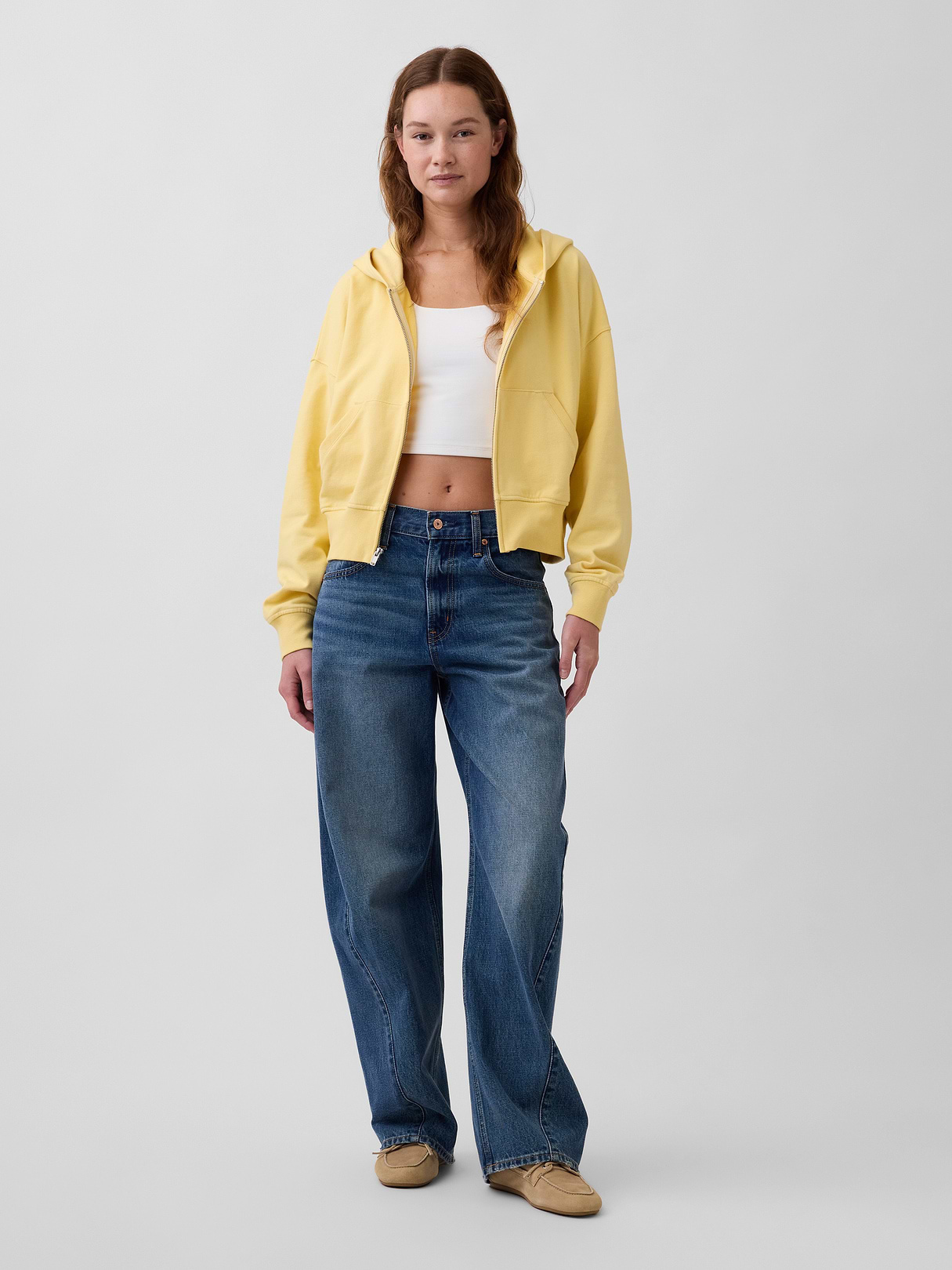 VintageSoft Terry Oversized Wedge Zip Hoodie - Havana yellow