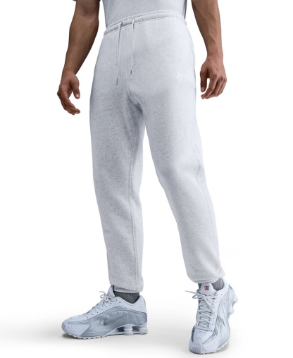 Nike Men's Cuffed Brushed Fleece Logo Sweatpants - Gray Heather/lt Smoke Gray/White
