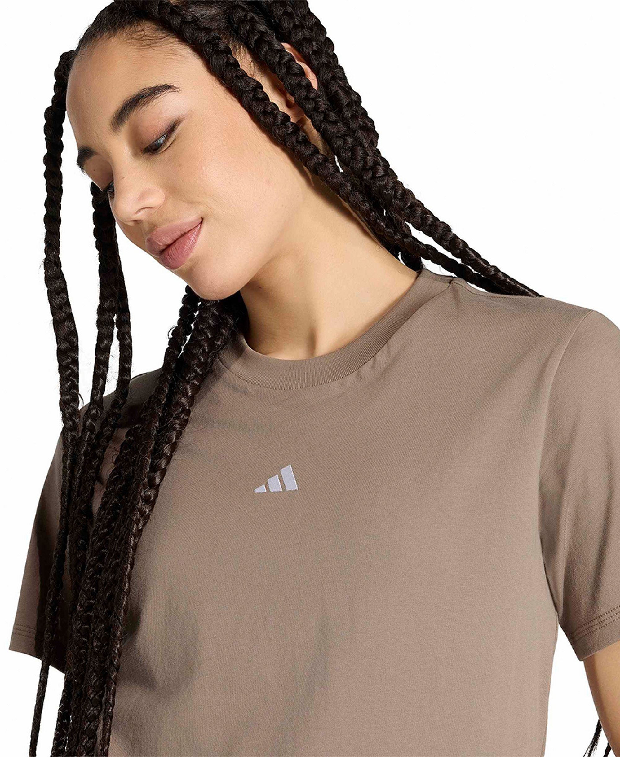 adidas Women's Short-Sleeve Cotton Crewneck Logo T-Shirt - Khaki Six/white