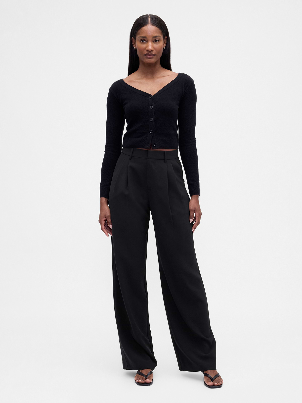 Curvy 365 High Rise Pleated Trousers - True black