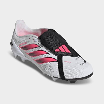 Big Kids' adidas Predator League Fold-Over Tongue Firm Ground Soccer Cleats - Cloud White/Solar Turbo/Core Black - Both shoes facing left