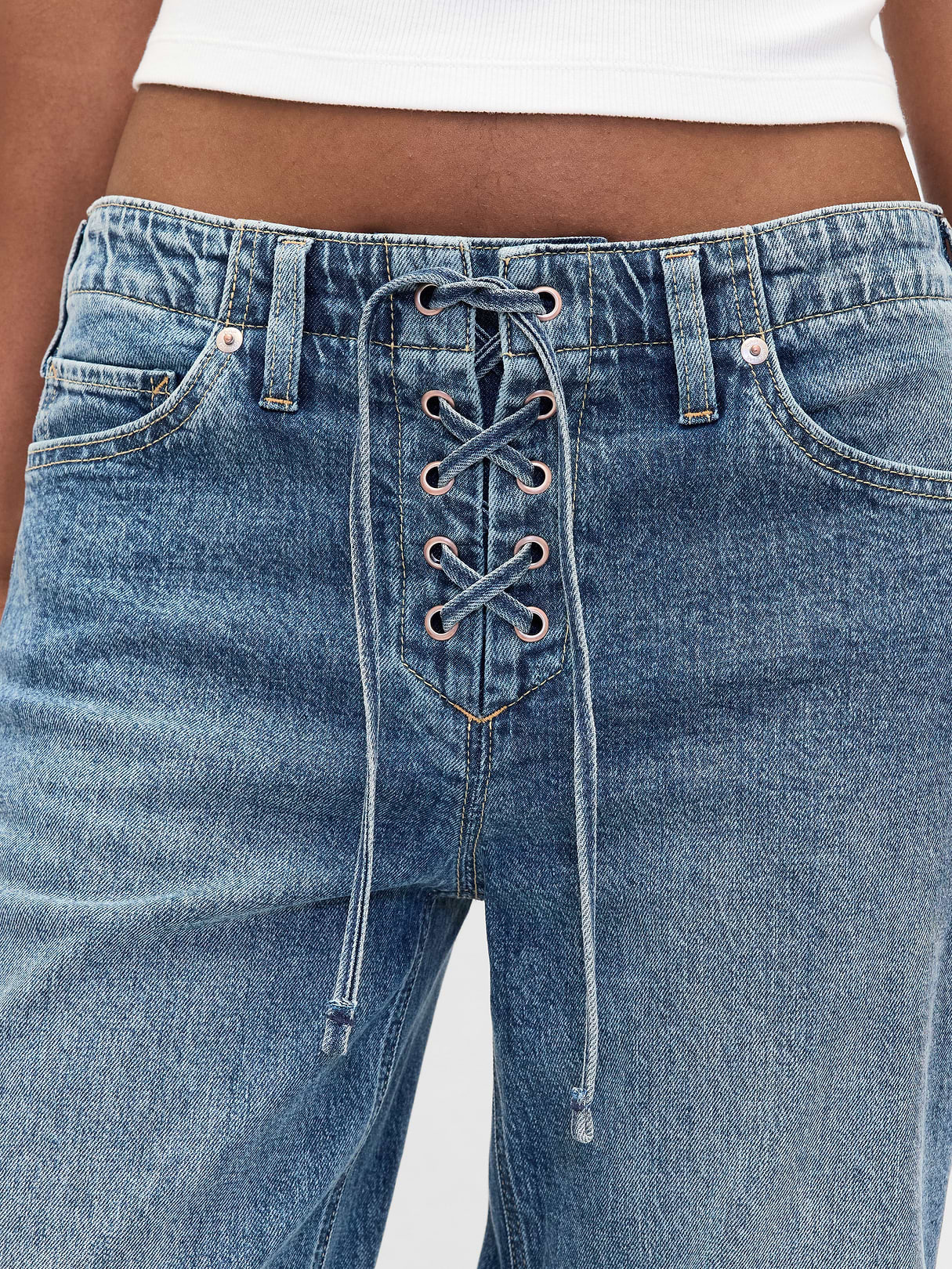 Low Rise Drawcord '90s Loose Jeans - Medium washed indigo