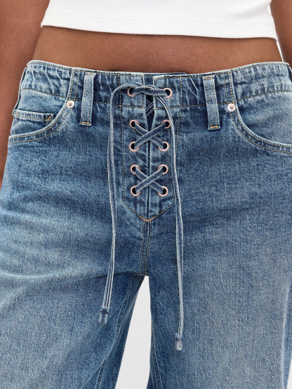 Low Rise Drawcord '90s Loose Jeans - Medium washed indigo