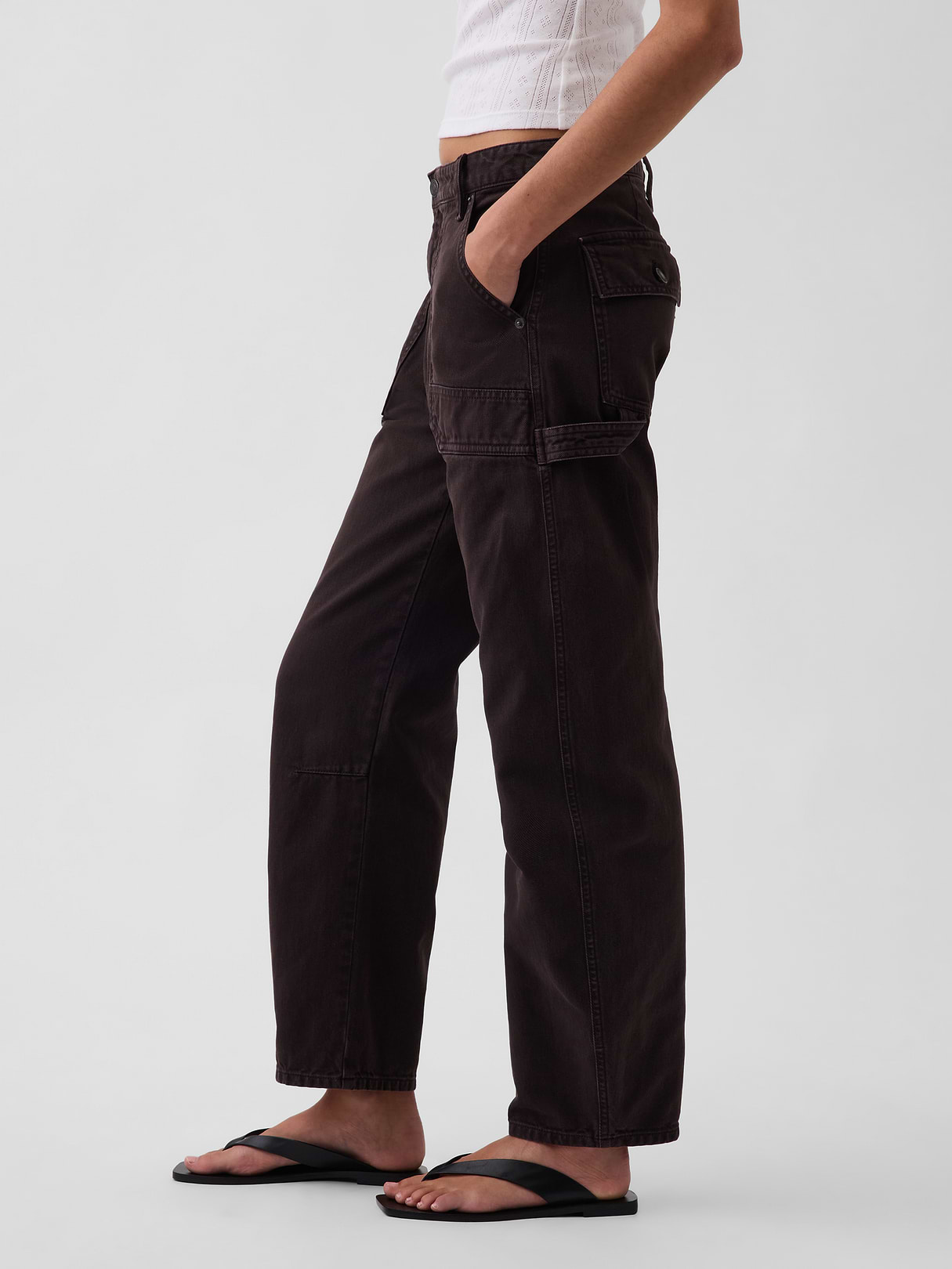 Mid Rise Barrel Utility Ankle Pants - Terra brown