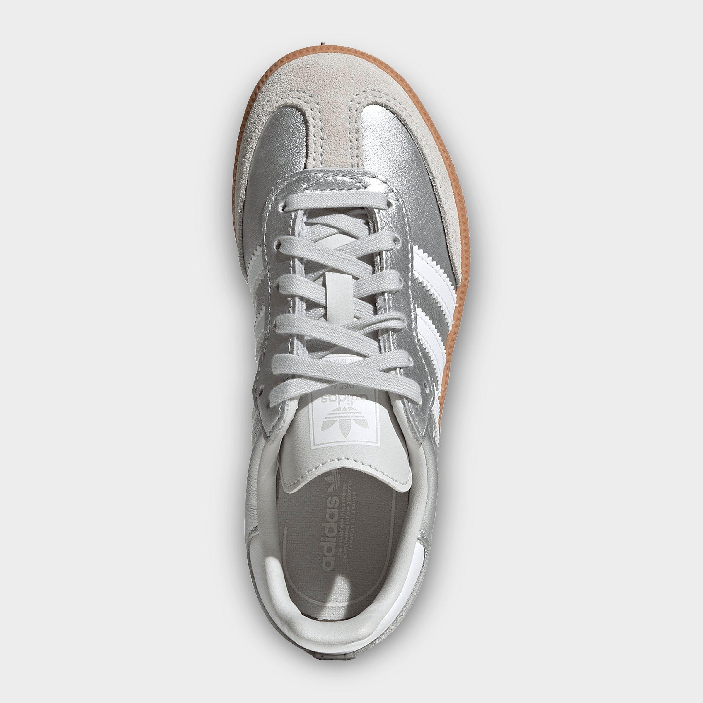Little Kids' adidas Originals Samba OG Casual Shoes - Silver Metallic/Cloud White/Gum - Top view