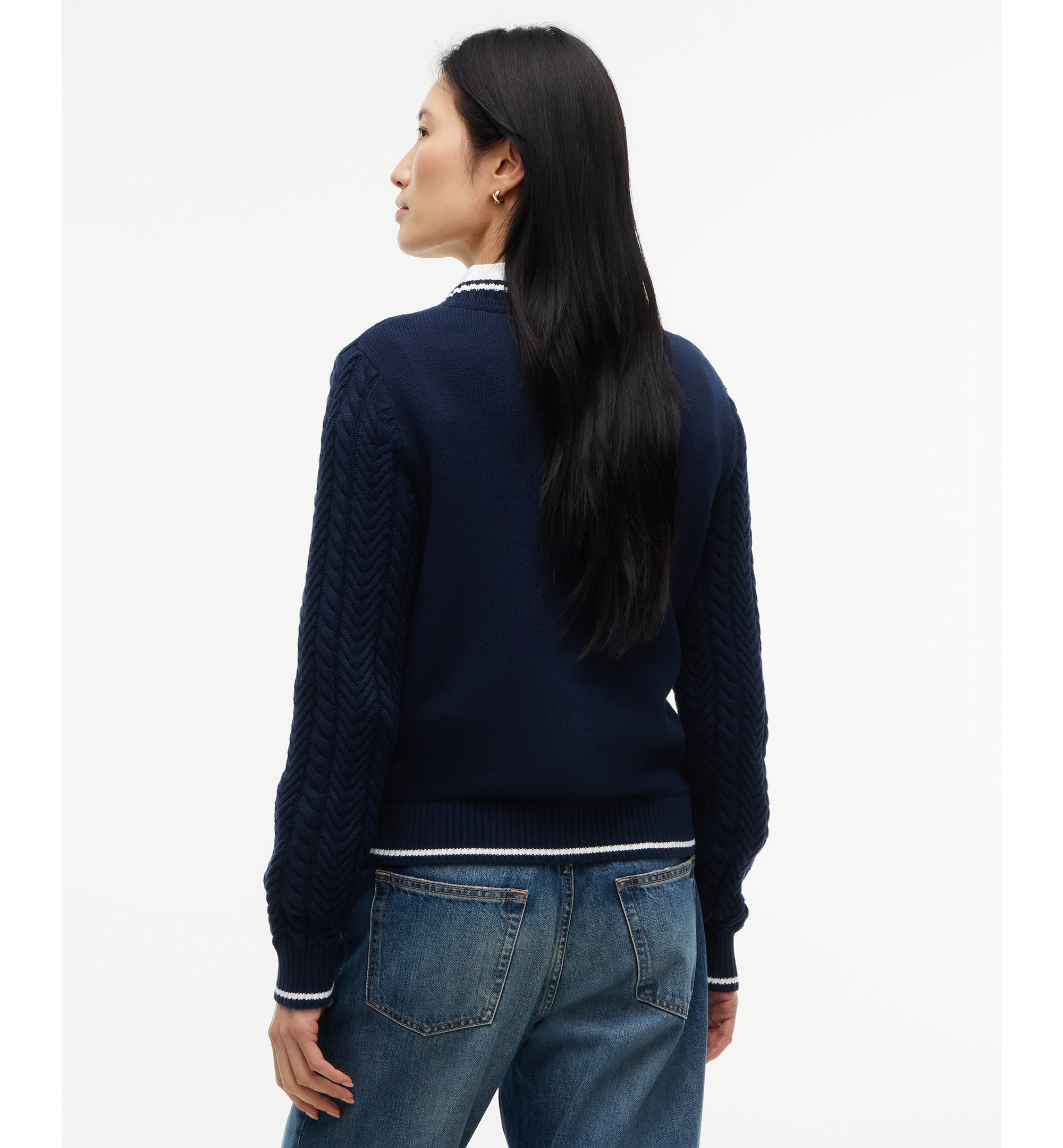 Tommy Hilfiger Women's Cable-Knit V-Neck Sweater - Dark Blue