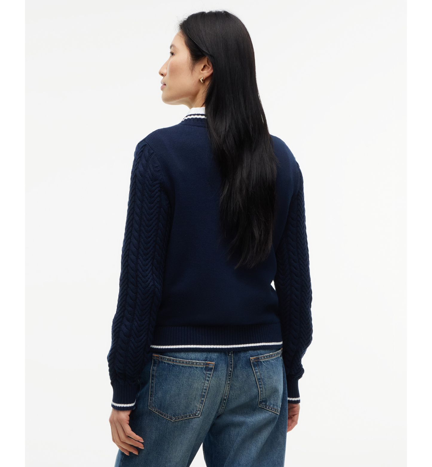 Tommy Hilfiger Women's Cable-Knit V-Neck Sweater - Dark Blue