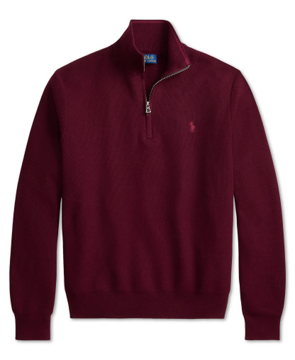Polo Ralph Lauren Men's Mesh-Knit Cotton Quarter-Zip Sweater - Merlot Wine Heather