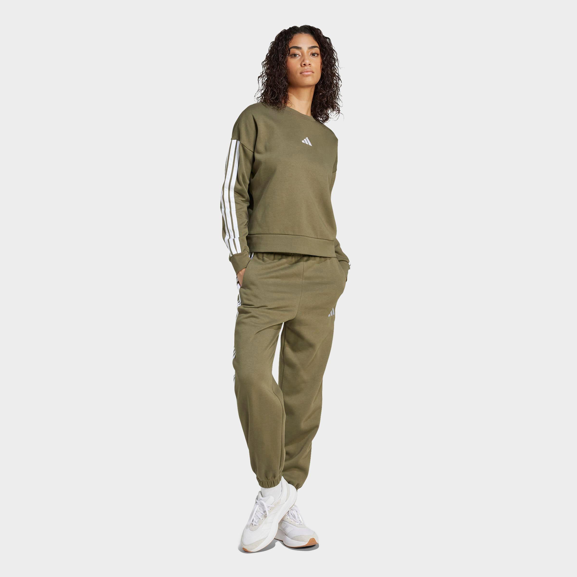 Women's adidas Essentials 3-Stripes Fleece Sweatshirt - Olive Strata/White