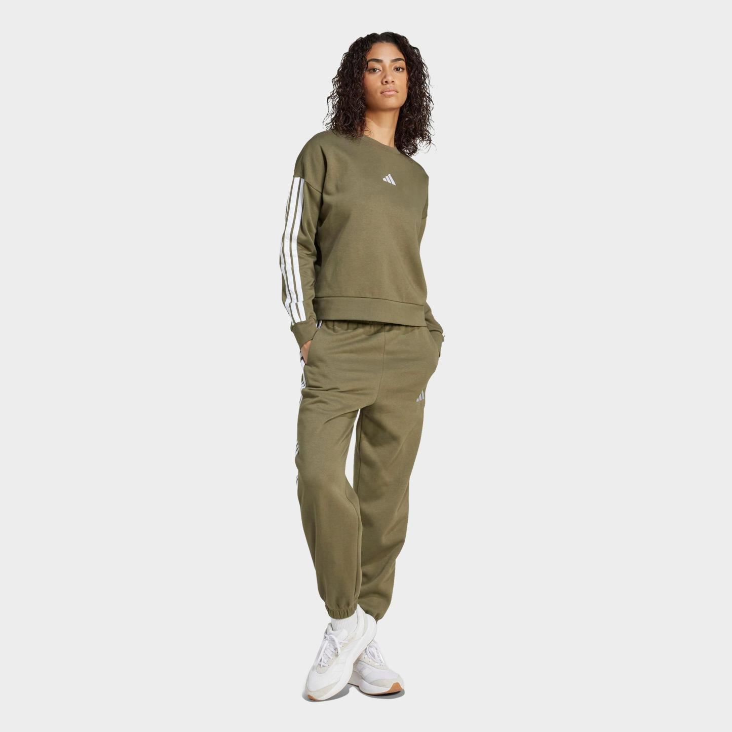 Women's adidas Essentials 3-Stripes Fleece Sweatshirt - Olive Strata/White
