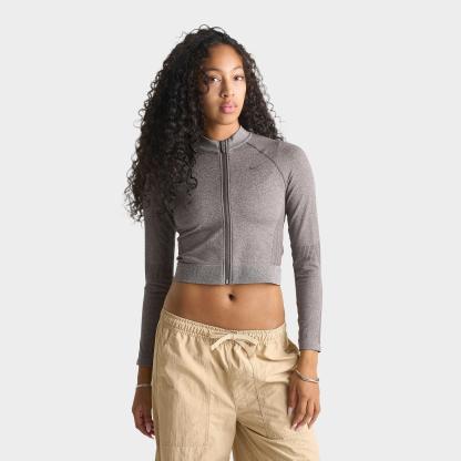 Women's Nithtke Pro Seamless Cropped Full-Zip Training Top - Ridgerock/Heather