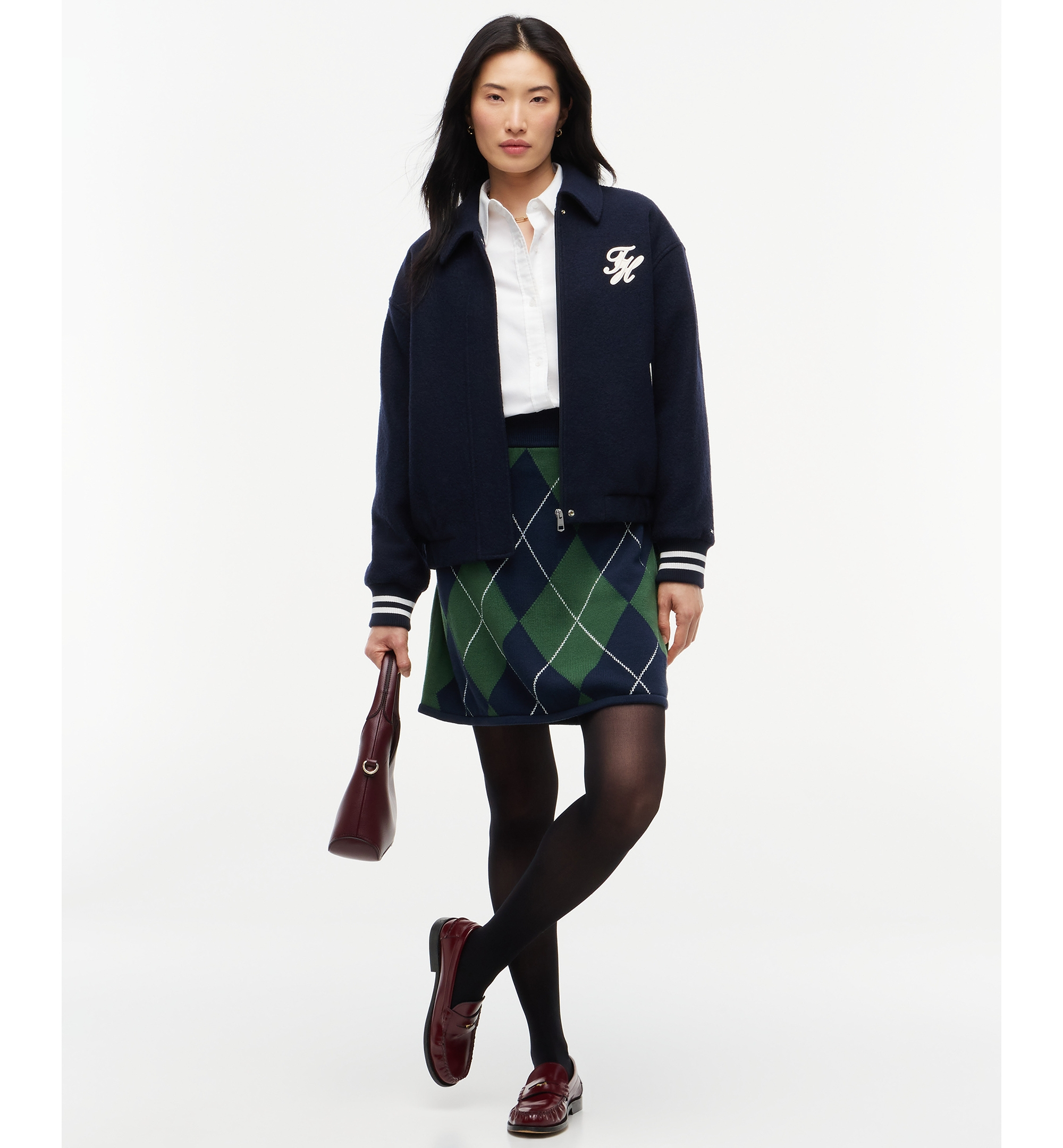 Tommy Hilfiger Women's Tartan Argyle A-Line Skirt - Argyle Deep Evergreen Dark Blue