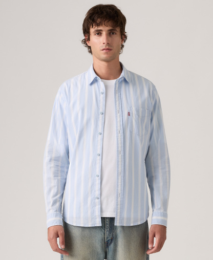 Levi's Men's Classic Pocket Regular-Fit Long-Sleeve Shirt - Kayden Stripe CHAMBRAY BLUE