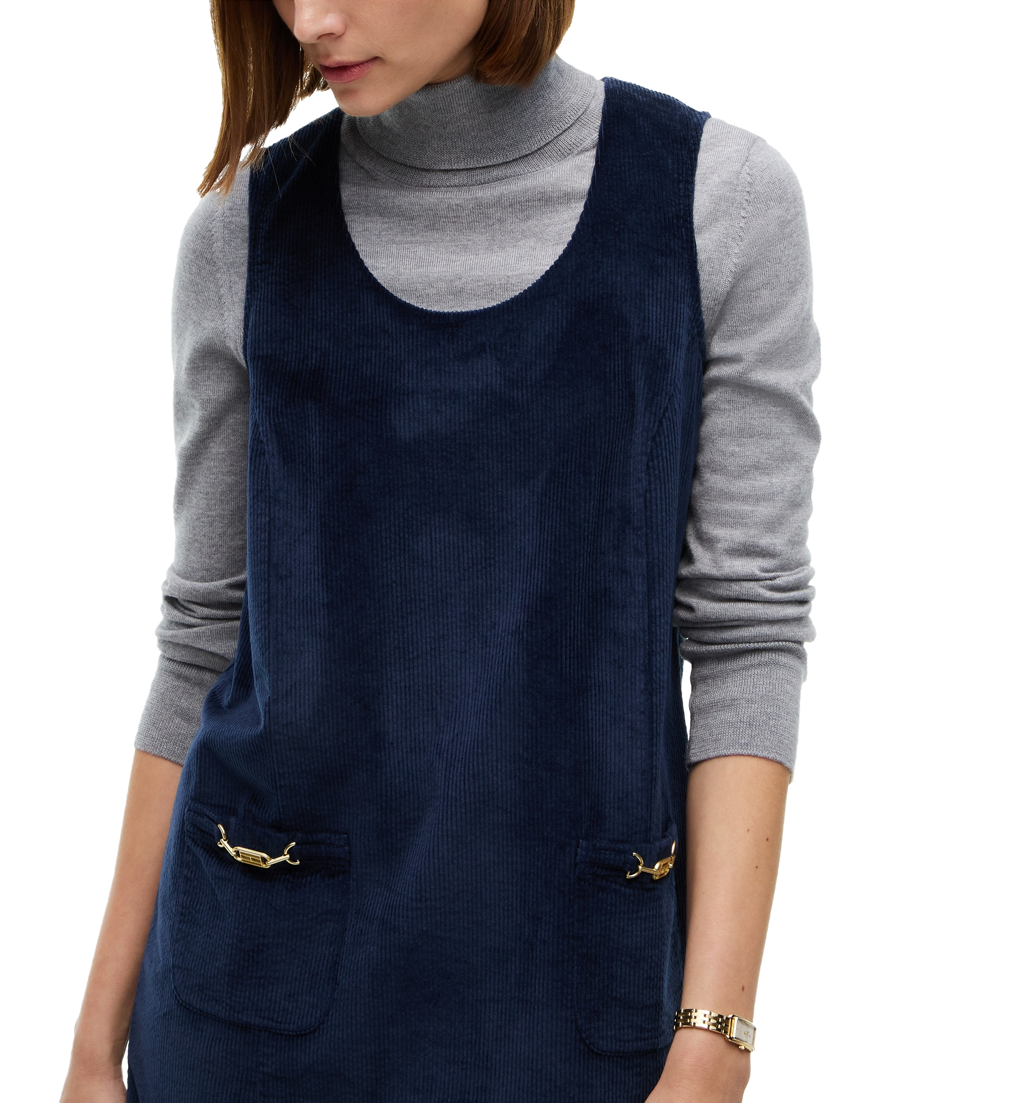 Tommy Hilfiger Women's Corduroy Scoop Neck Mini Dress - Dark Blue
