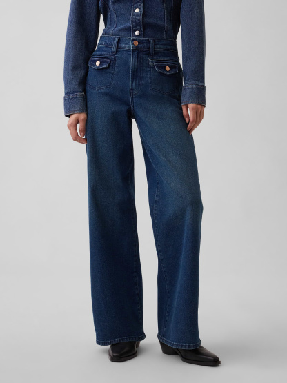 High Rise Stride Wide-Leg Jeans - Medium wash