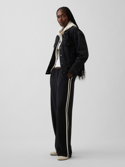 Easy Wide-Leg Pants - Black with off white stripe
