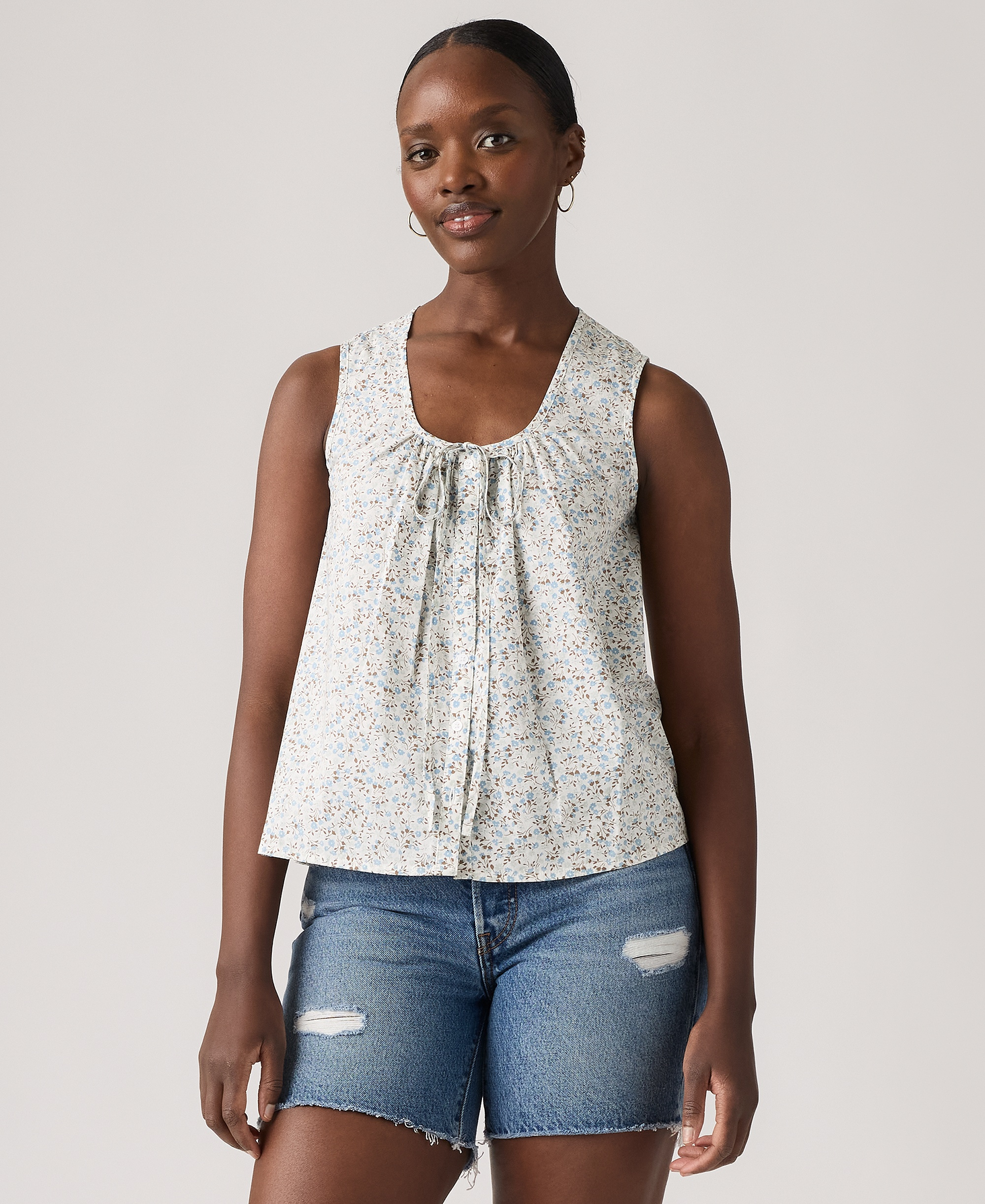 Levi's Women's Luella Sleeveless Tie-Neck Blouse - Babitz Ditsy Glacier Lake